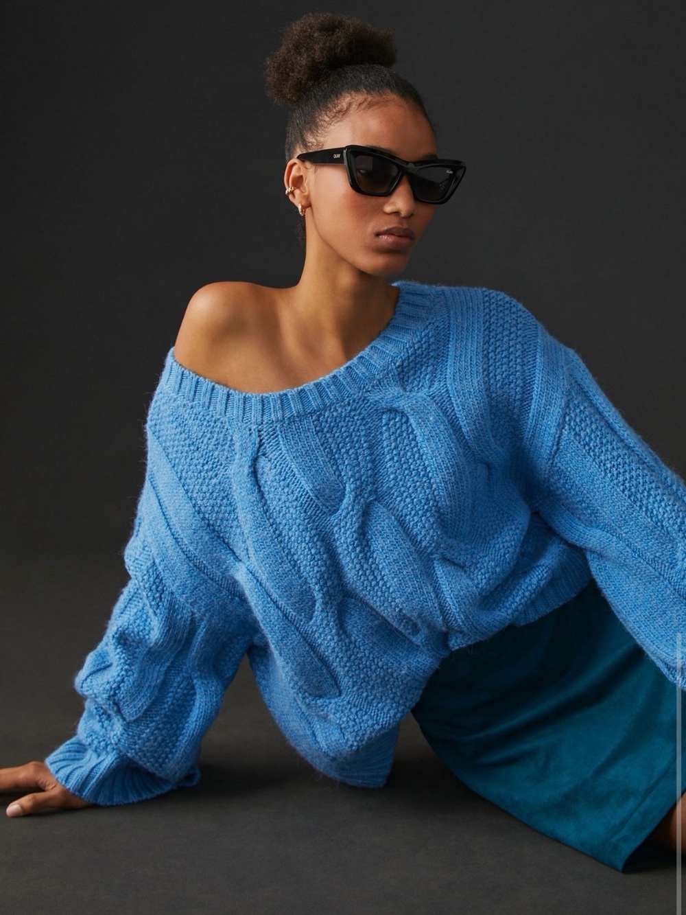 EUC size Medium Anthropologie Maeve Wide Neck Oversized Cable Knit Sweater